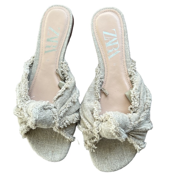 Zara Shoes - Zara Womens Frayed Knotted Beige Tie Raw Edge Flat Flip On Sandals Sz 37